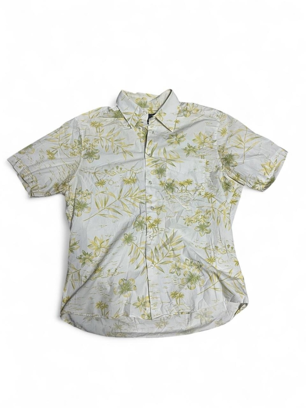 H&M White Button-Down Shirt with Light Green Floral Print